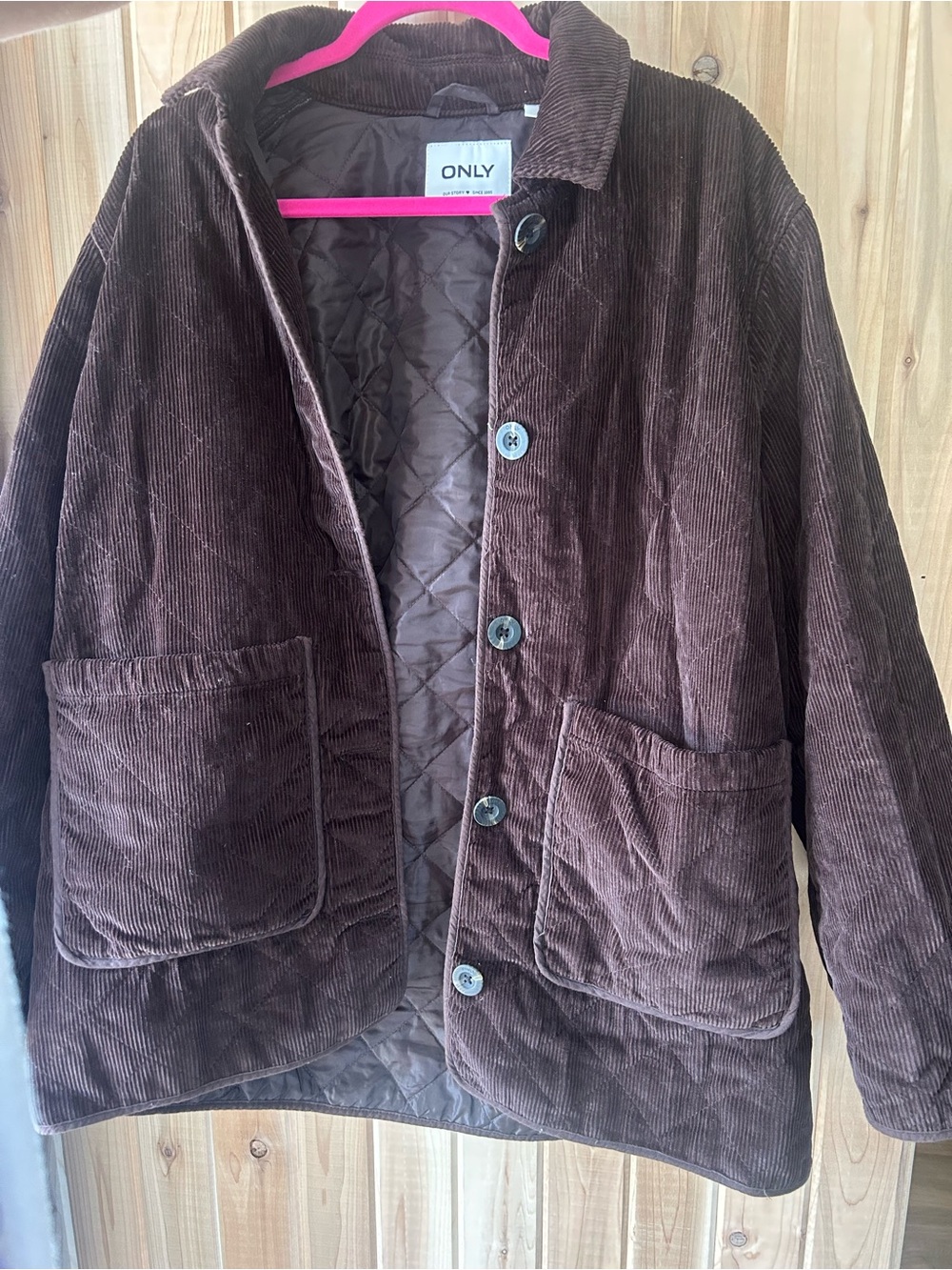 ONLY Women's Brown Corduroy Quilted Shirt Jacket